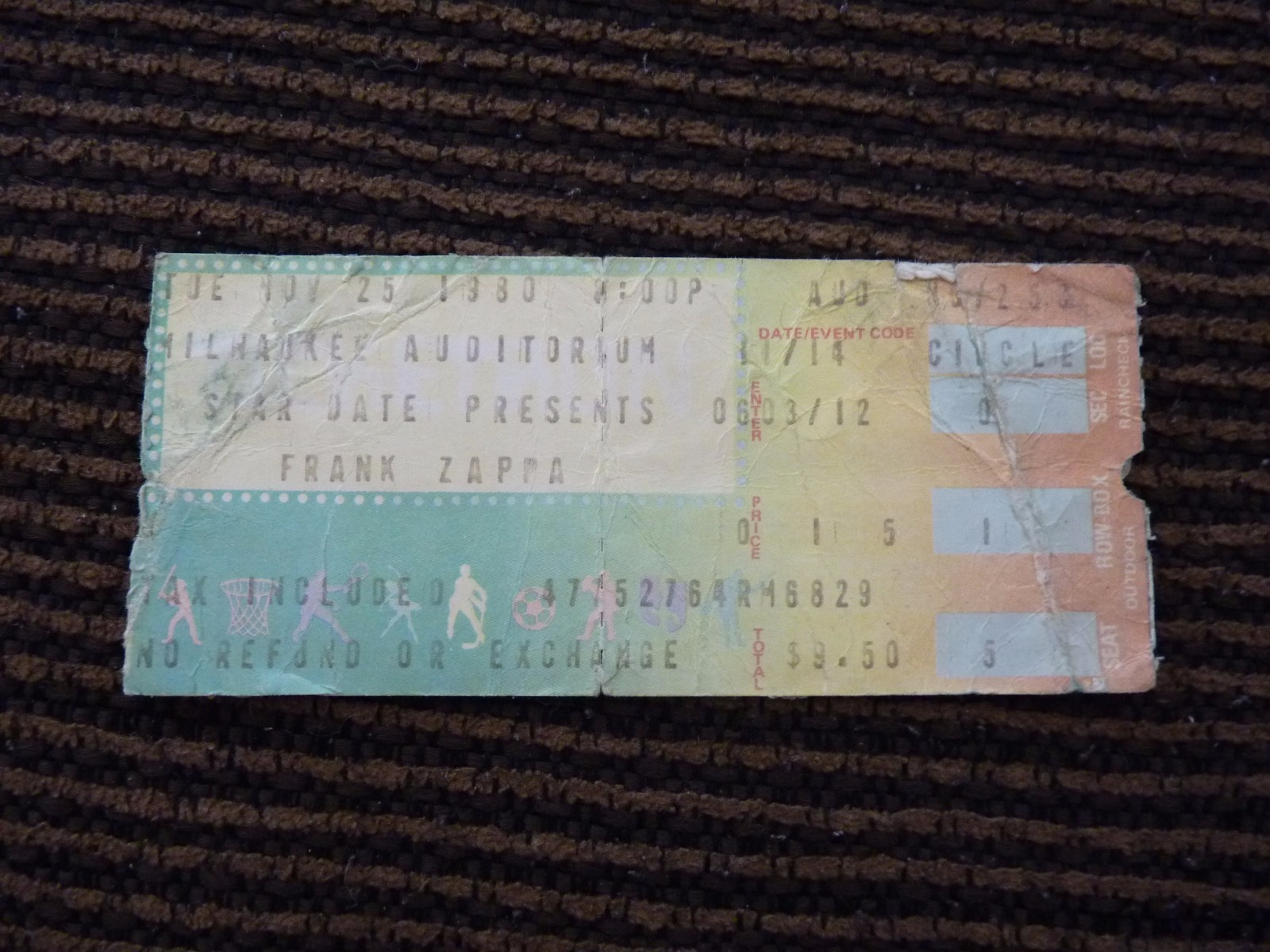 Frank Zappa Nov 25 1980 Milwaukee Used Concert Ticket Stub