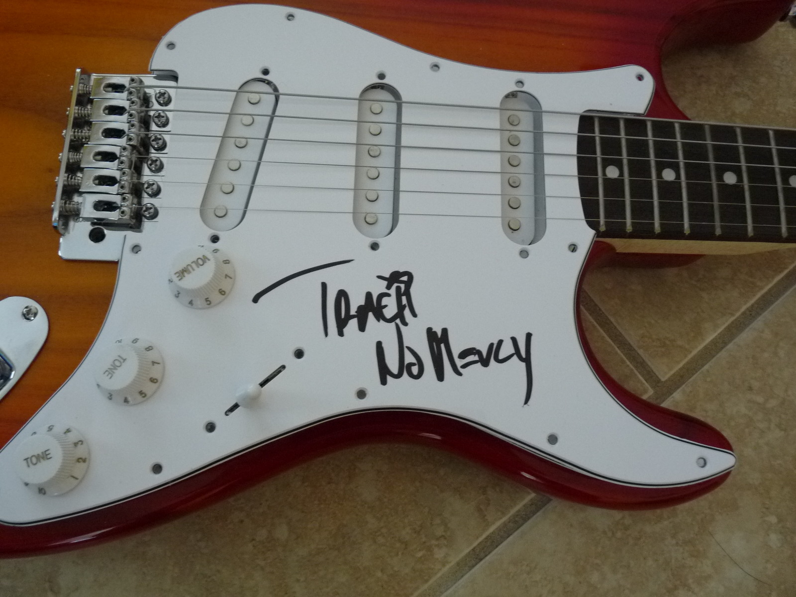 Tracii L.A. Guns Signed Autographed Guitar NO MERCY Lyrics PSA BAS Guaranteed