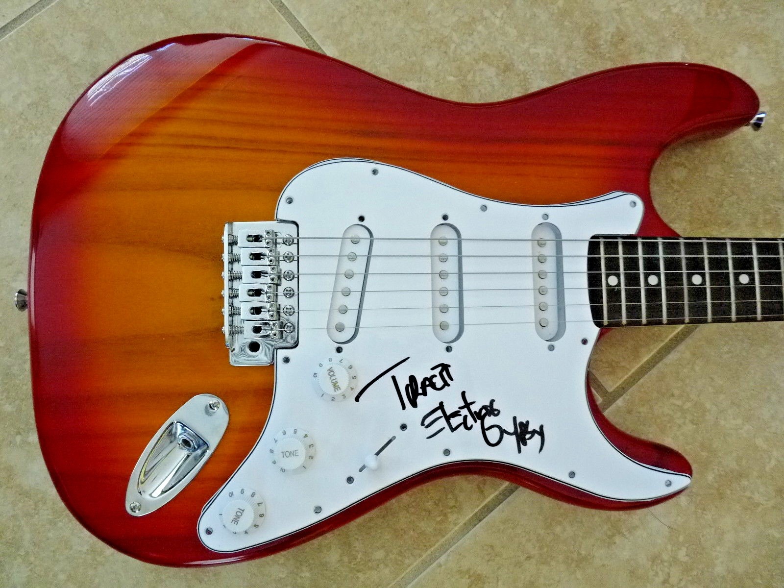 Tracii L.A. Guns Signed Autographed Guitar ELECTRIC GYPSY Lyrics PSA Guaranteed