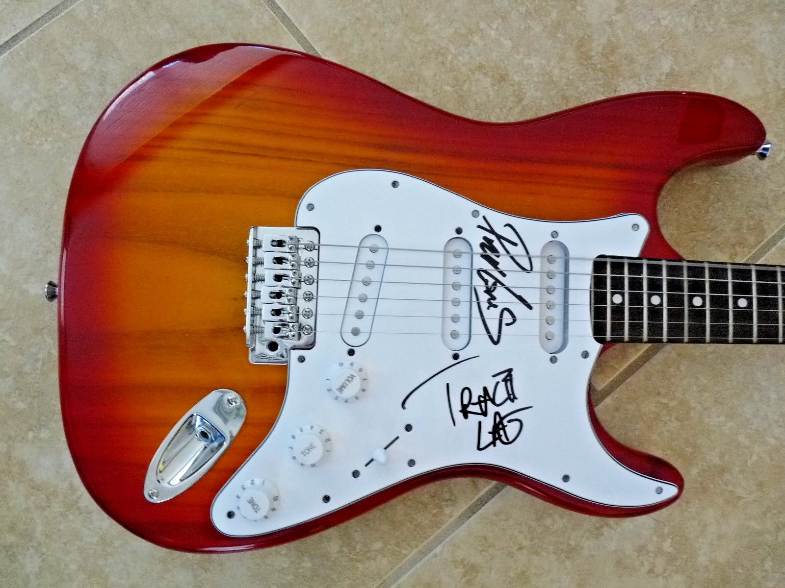 Tracii & Phil Lewis L.A. Guns Signed Autographed Guitar PSA BAS Guaranteed