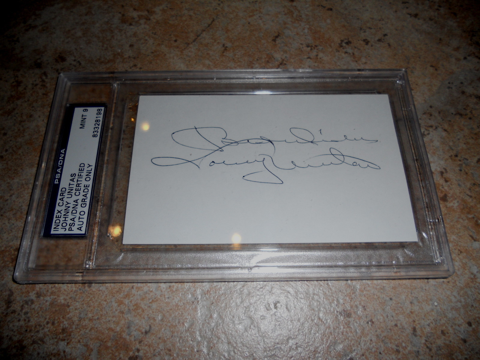 JOHNNY UNITAS COLTS HOF FOOTBALL SIGNED INDEX CARD PSA CERTIFIED MINT 9 #2 COLLECTIBLE MEMORABILIA