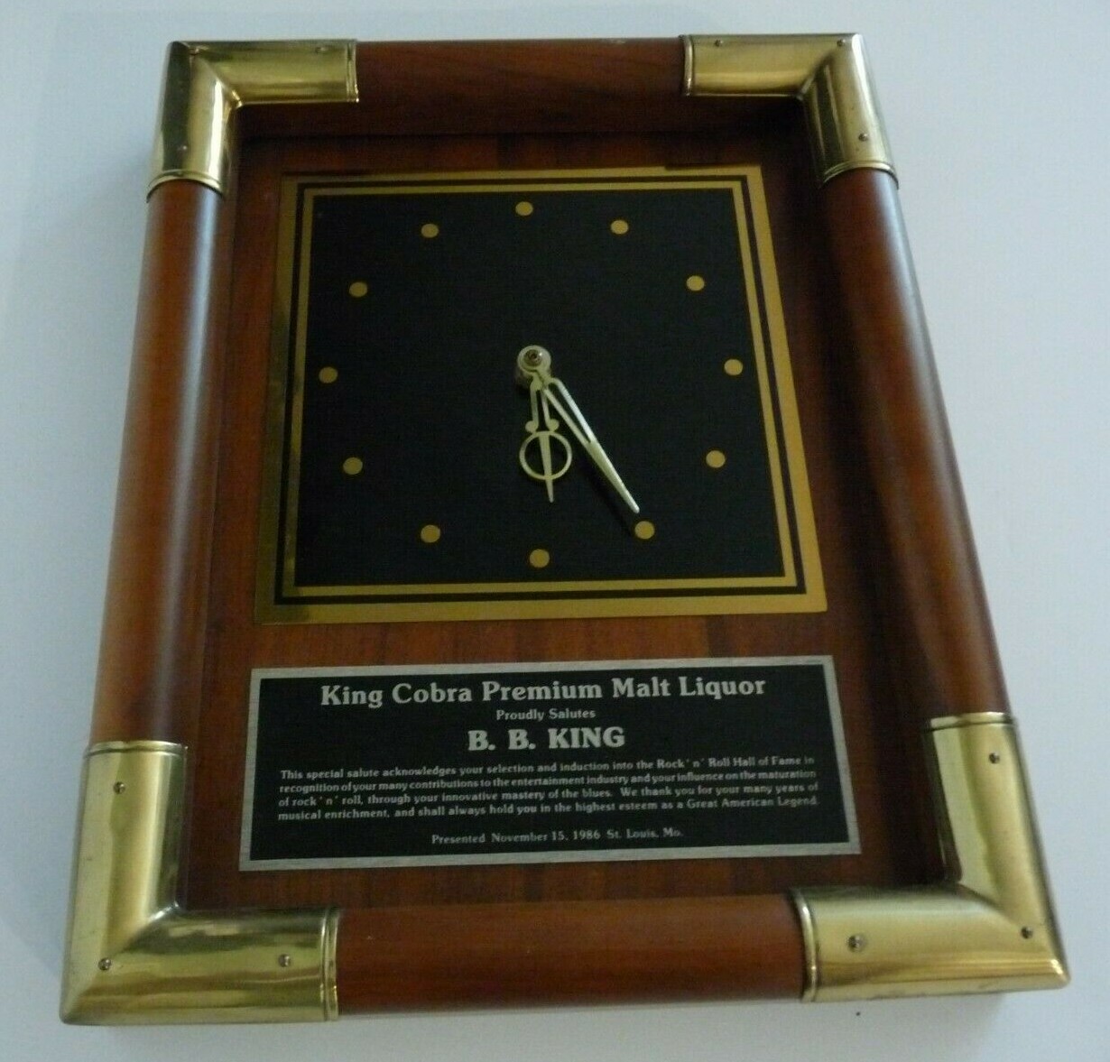 BB King OWNED 1986 King Cobra Clock Award Plaque JULIEN'S Estate Auction
