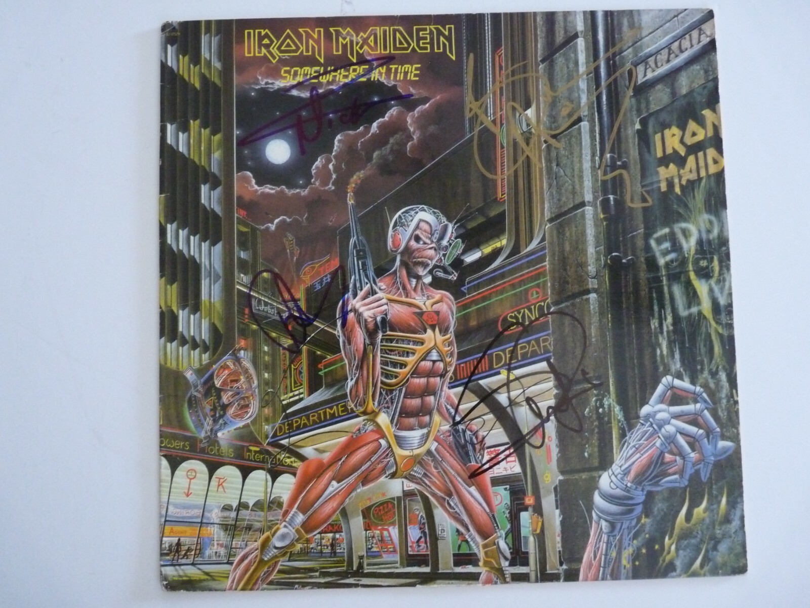 Iron Maiden Somewhere Time x4 Band Signed Autographed LP Beckett Certified