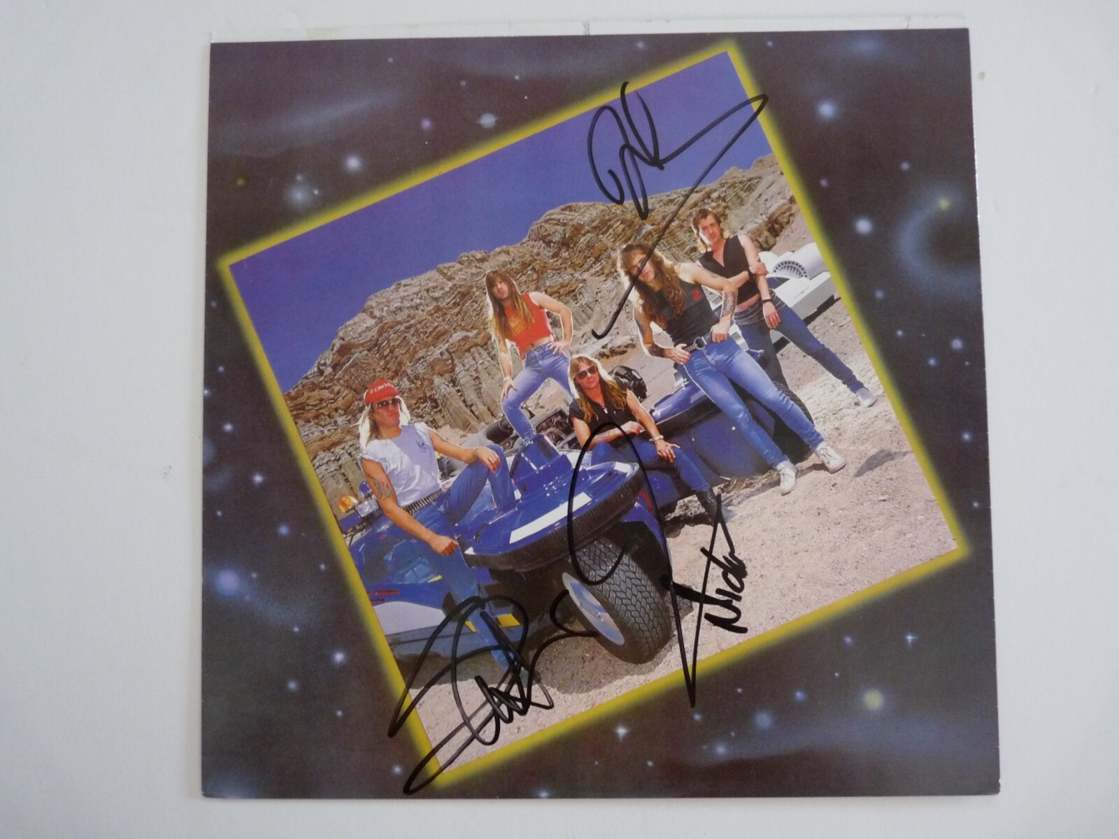 Iron Maiden Somewhere Time 3 Band Signed Autographed LP Sleeve Beckett Certified
