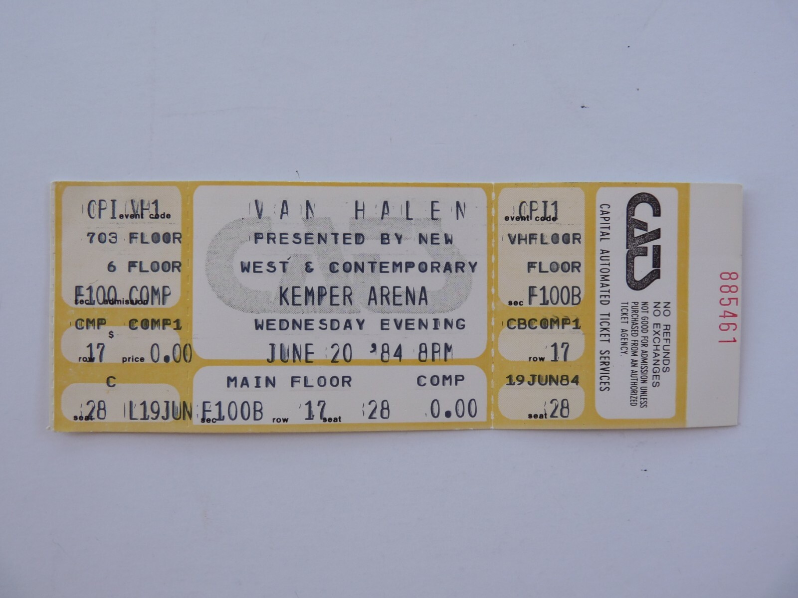 Van Halen 6-20-84 Kansas City, MO 1984 Tour Un-Used Concert Ticket Eddie David