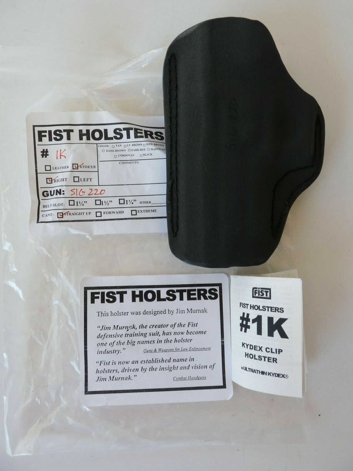 FIST JIM MURNAK SIG 220 RH STRAIGHT UP BLACK KYDEX GUN HANDGUN HOLSTER