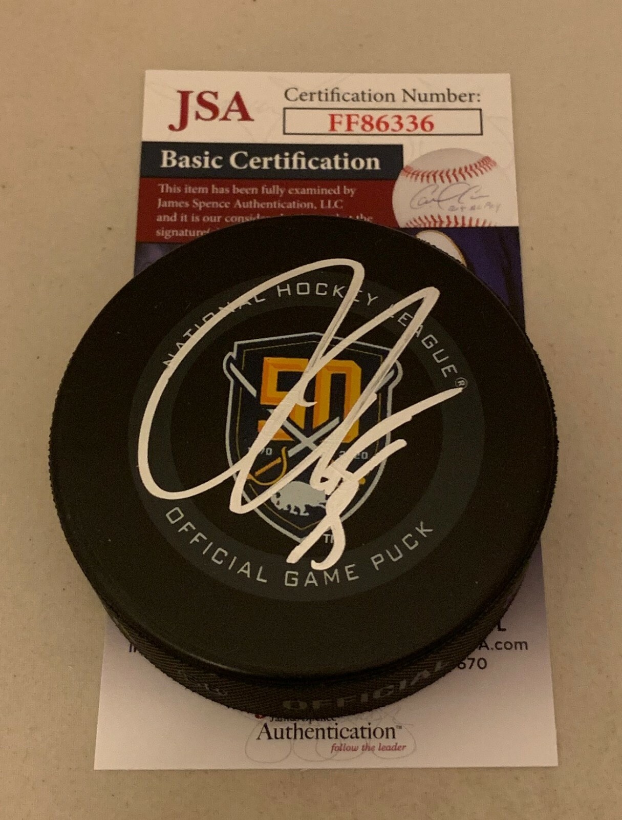 Rasmus Ristolainen signed Buffalo Sabres 50th Anniversary Game Puck JSA