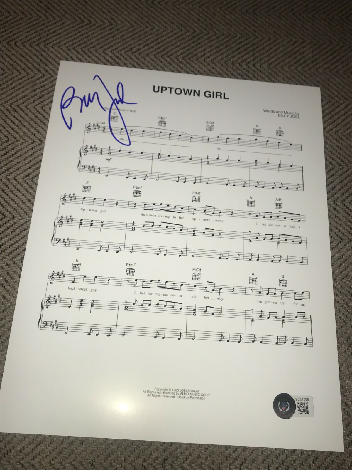 BILLY JOEL SIGNED SHEET MUSIC SCENES FROM AN ITALIAN RESTAURANT BECKETT BAS E