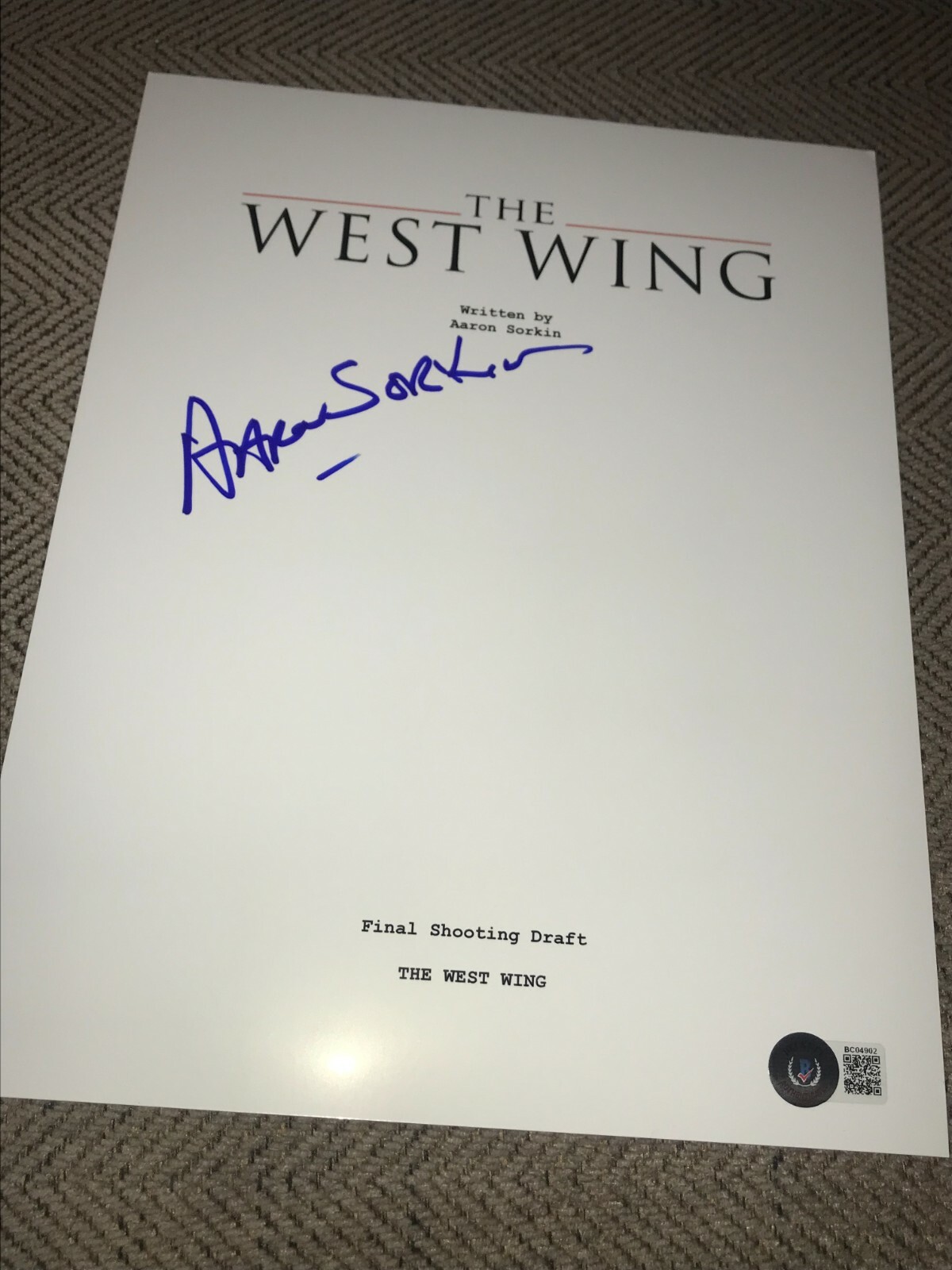 AARON SORKIN SIGNED AUTOGRAPH SCRIPT THE WEST WING FULL PAGES BECKETT BAS COA D
