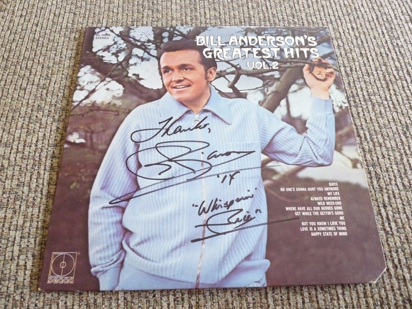 Bill Anderson Whisperin Bill Signed Autographed LP Album Record PSA Guaranteed