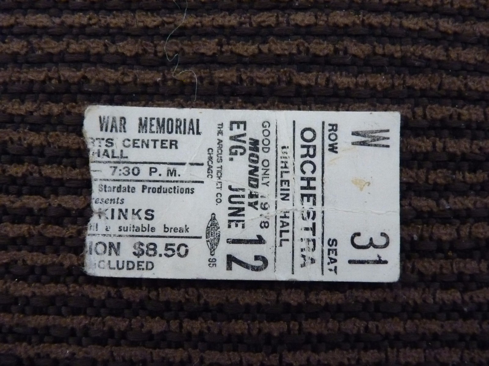 The Kinks June 12 1978 Used Concert Ticket Stub