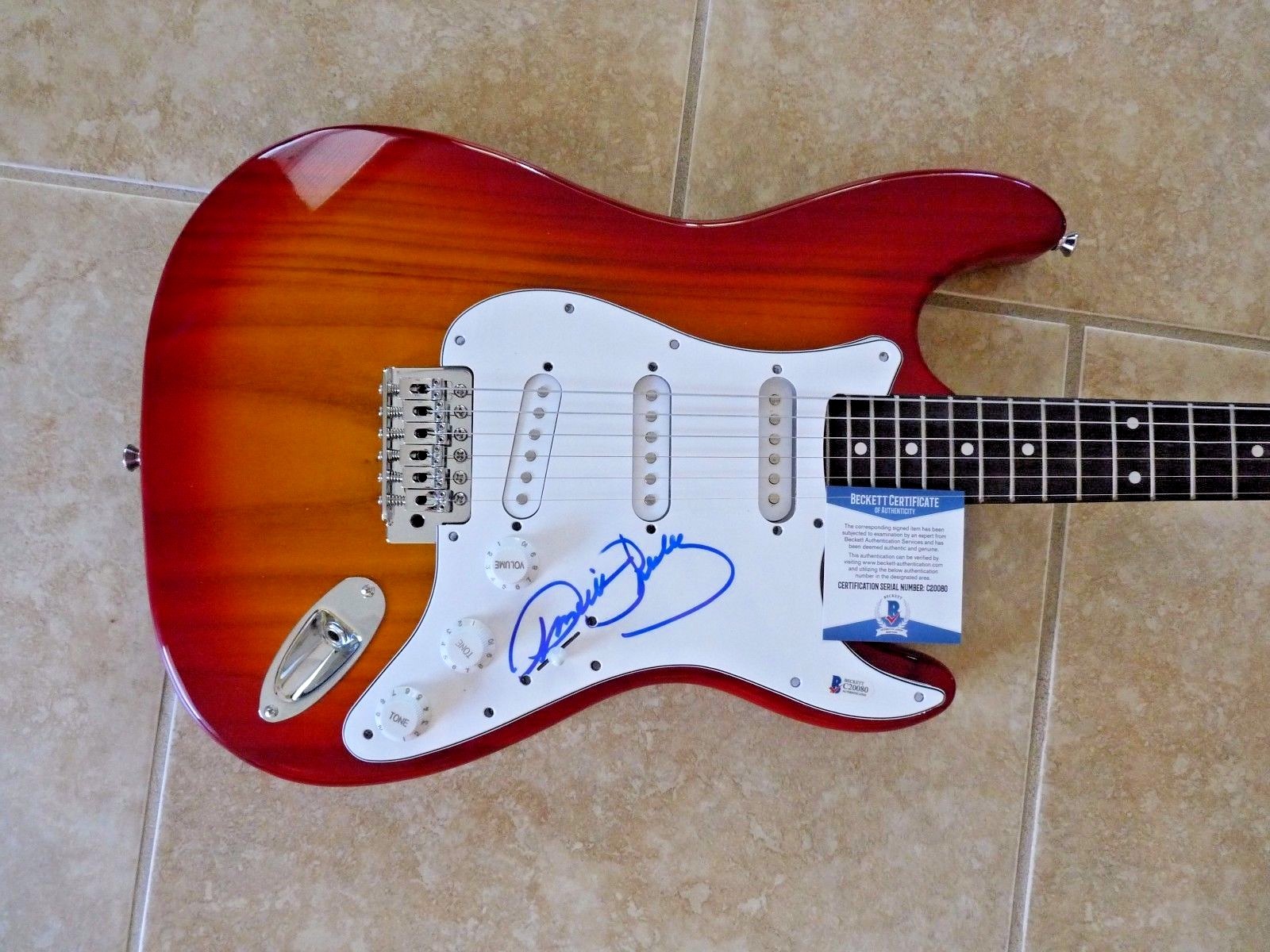 Priscilla Presley Sexy Signed Autographed Electric Guitar BAS Certified