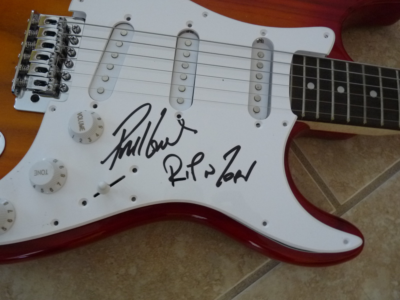 Phil Lewis L.A. Guns Signed Autographed Guitar RIP & TEAR Lyrics PSA Guaranteed