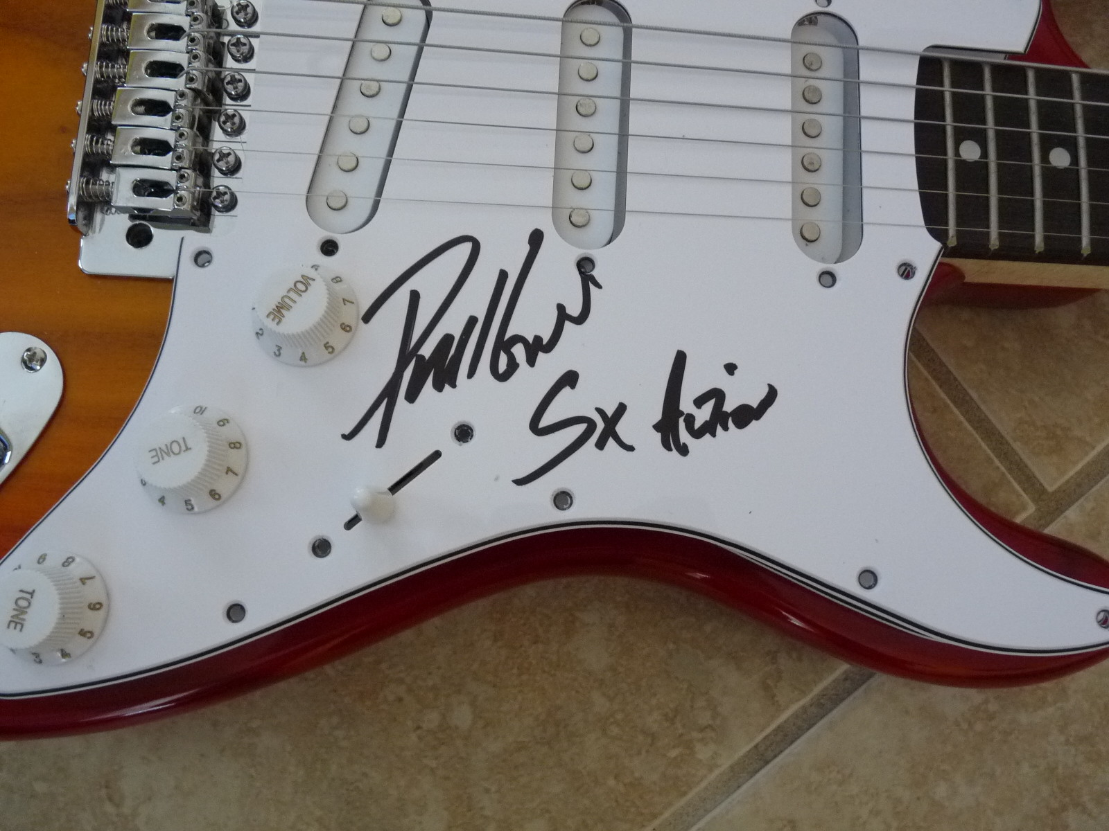 Phil Lewis L.A. Guns Signed Autographed Guitar SEX ACTION Lyrics PSA Guaranteed