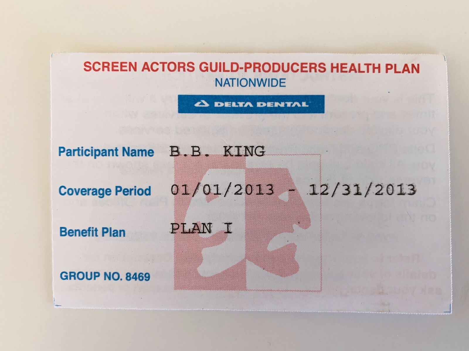 BB King OWNED SAG Screen Actors Guild Insurance Card JULIENS Estate