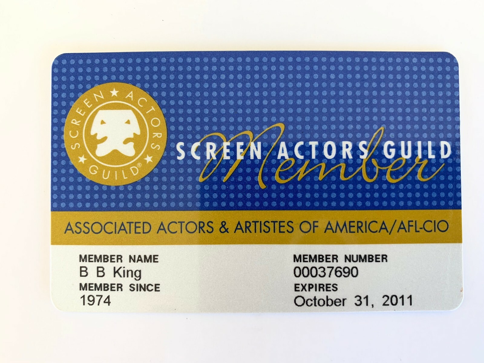 BB King OWNED SAG Screen Actors Guild Signed Autographed Card JULIENS Estate