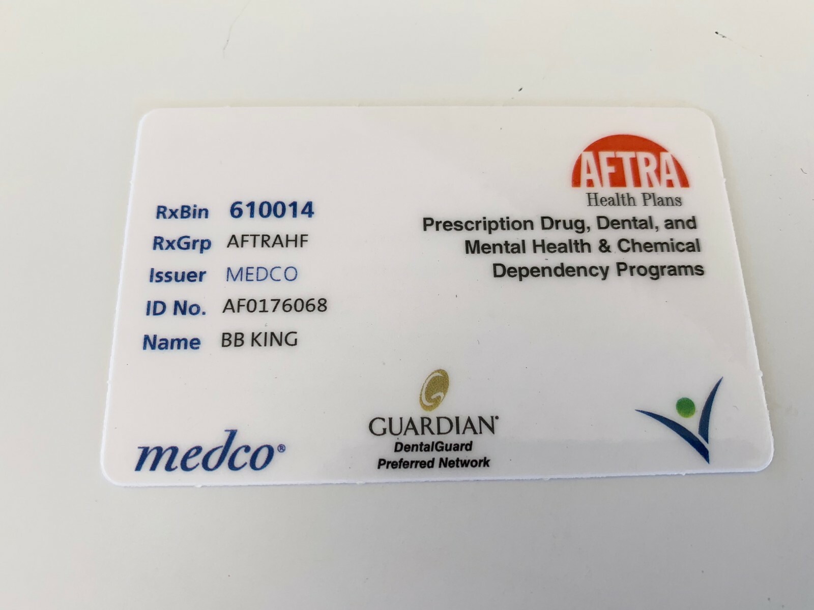 BB King OWNED SAG Screen Actors Guild Insurance Card #2 JULIENS Estate