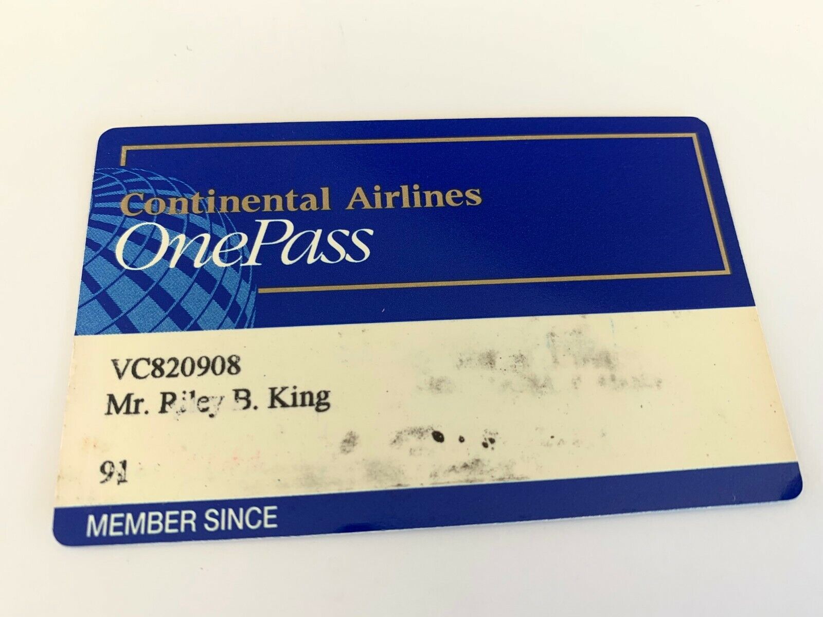 BB Riley B King OWNED Continental Airlines Miles Card JULIENS Estate