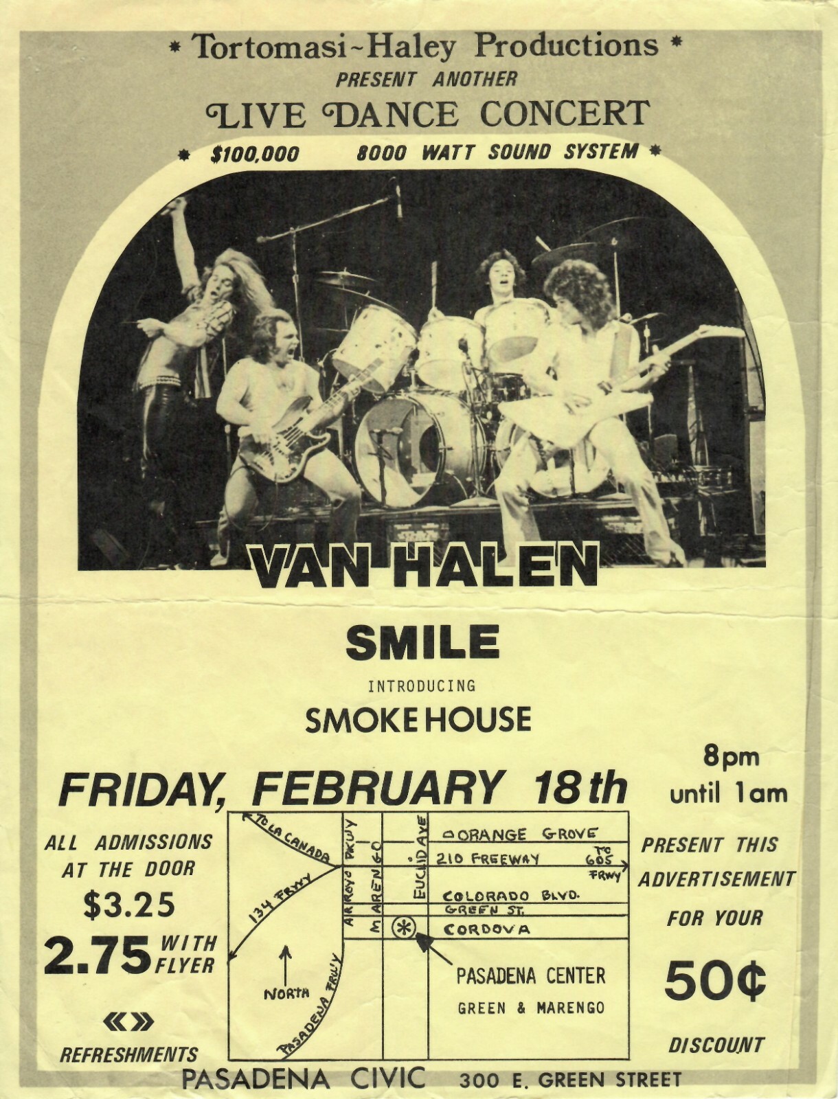 Van Halen RARE Feb 18th 1977 Original Live Concert Flyer Eddie David Lee Roth