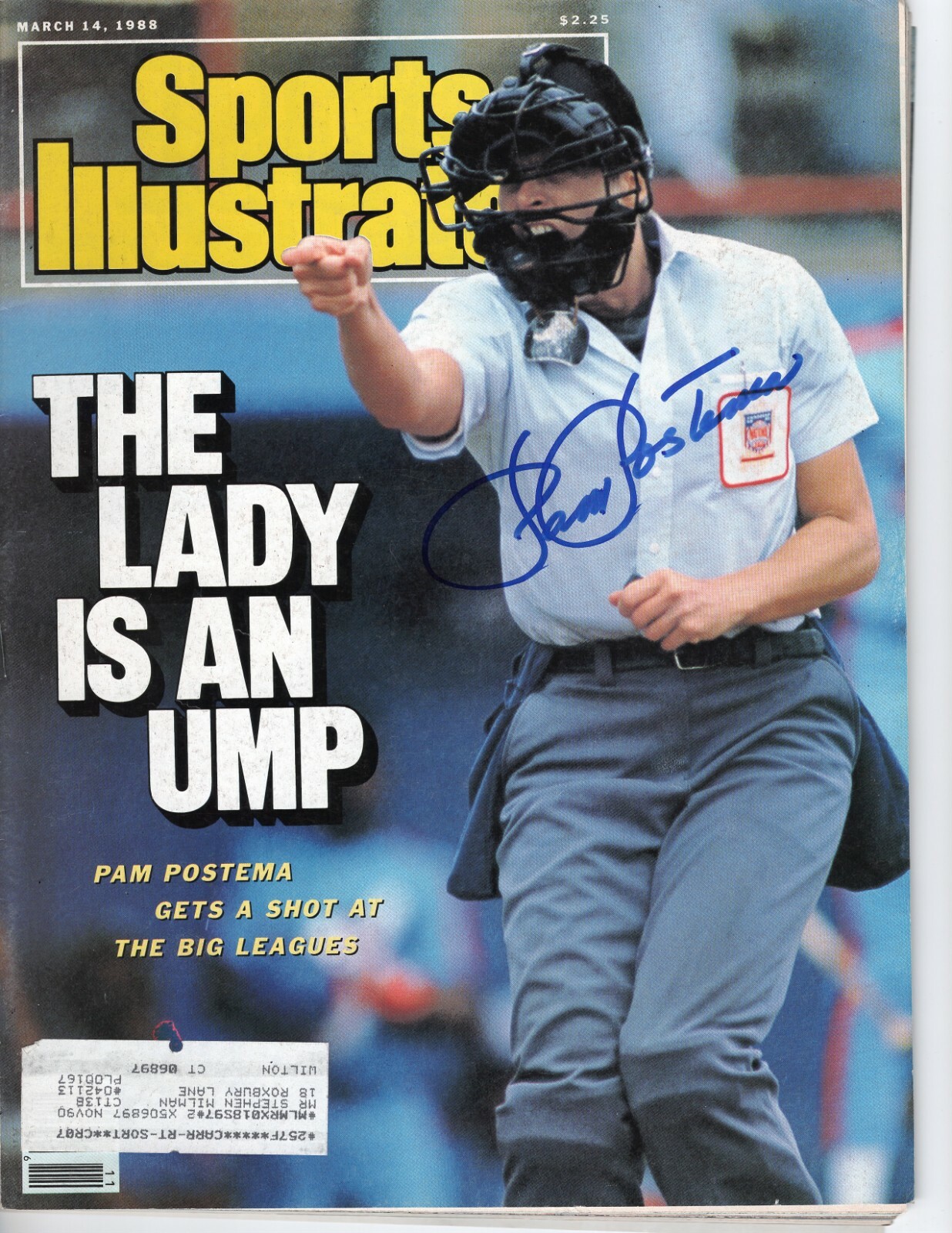 MLB 1ST LADY UMPIRE PAM POSTEMA SIGNED SPORTS ILLUSTRATED MAGAZINE 3/14/1988