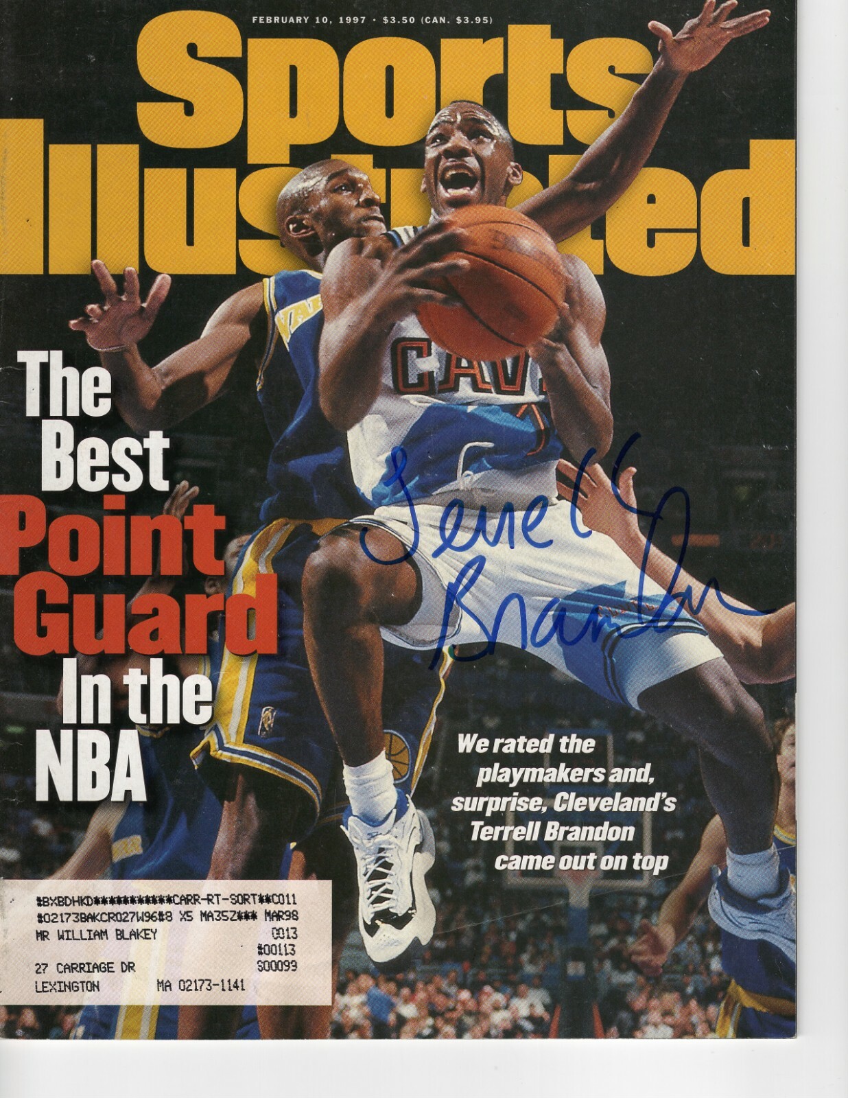 CLEVELAND CAVALIERS TERRELL BRANDON SIGNED SPORTS ILLUSTRATED MAGAZINE 2/10/1997