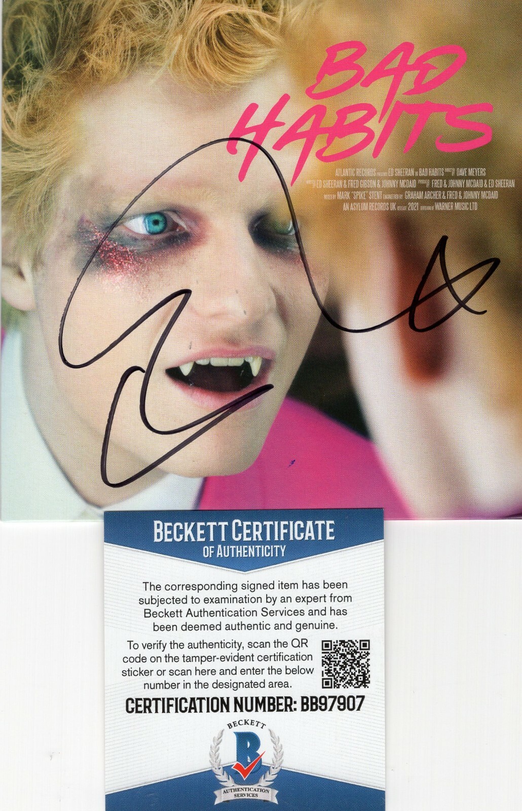 Ed Sheeran Signed Bad Habits CD Cover w/Beckett COA BB97907 Authentic Brand New