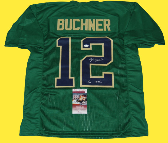 TYLER BUCHNER SIGNED (NOTRE DAME FIGHTING IRISH) GO IRISH! GREEN JERSEY JSA COLLECTIBLE MEMORABILIA
