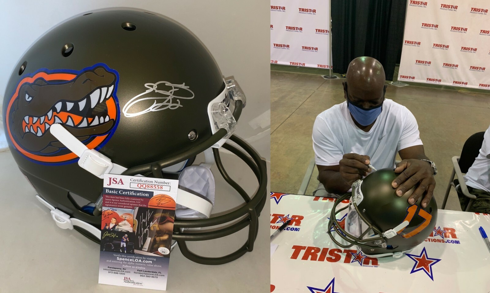 Emmitt Smith signed Florida Gators Matte Green F/S Helmet Prova & JSA Ect Proof
