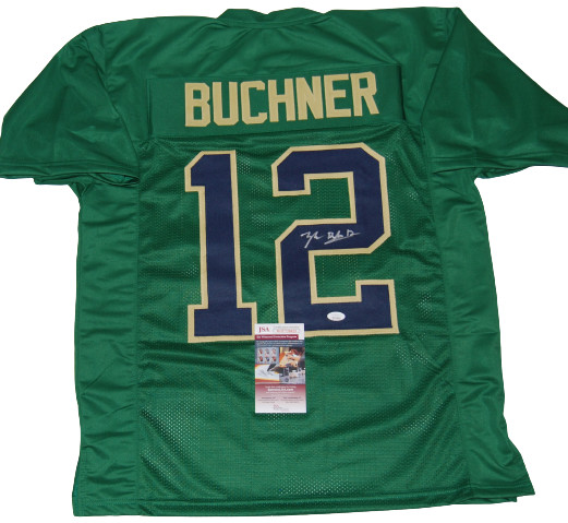 TYLER BUCHNER signed (NOTRE DAME FIGHTING IRISH) custom GREEN jersey JSA Witness