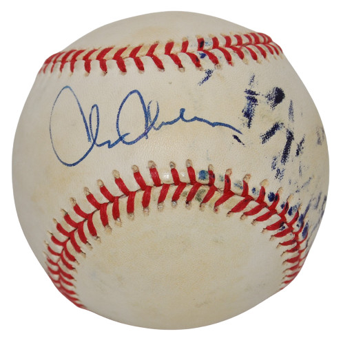 CHRIS CHAMBLISS signed NL baseball (NEW YORK YANKEES) Braves STAINED W/COA