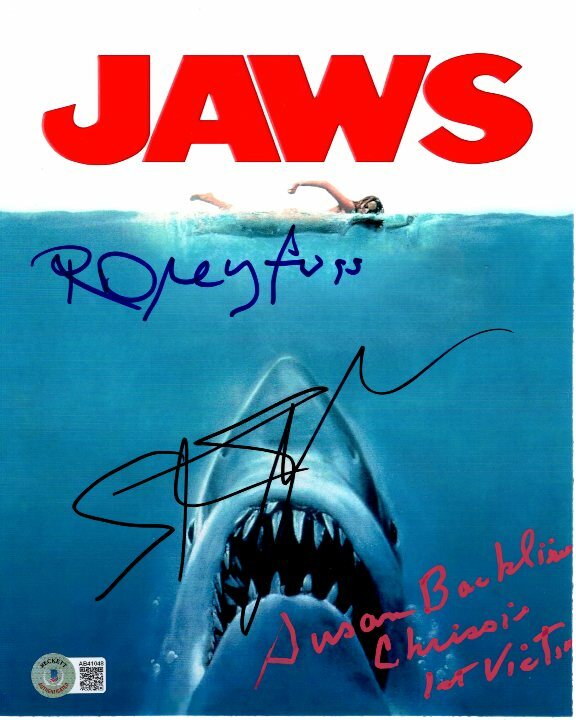 RICHARD DREYFUSS SUSAN BACKLINIE STEVEN SPIELBERG signed JAWS photo Beckett LOA
