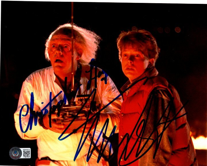 MICHAEL J. FOX CHRISTOPHER LLOYD signed 8x10 BACK TO THE FUTURE photo BAS LOA