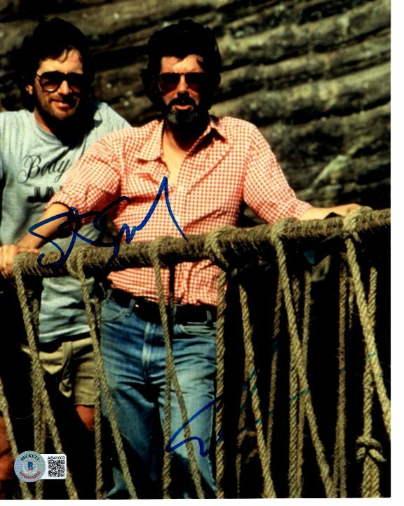 STEVEN SPIELBERG and GEORGE LUCAS signed 8x10 photo Beckett BAS