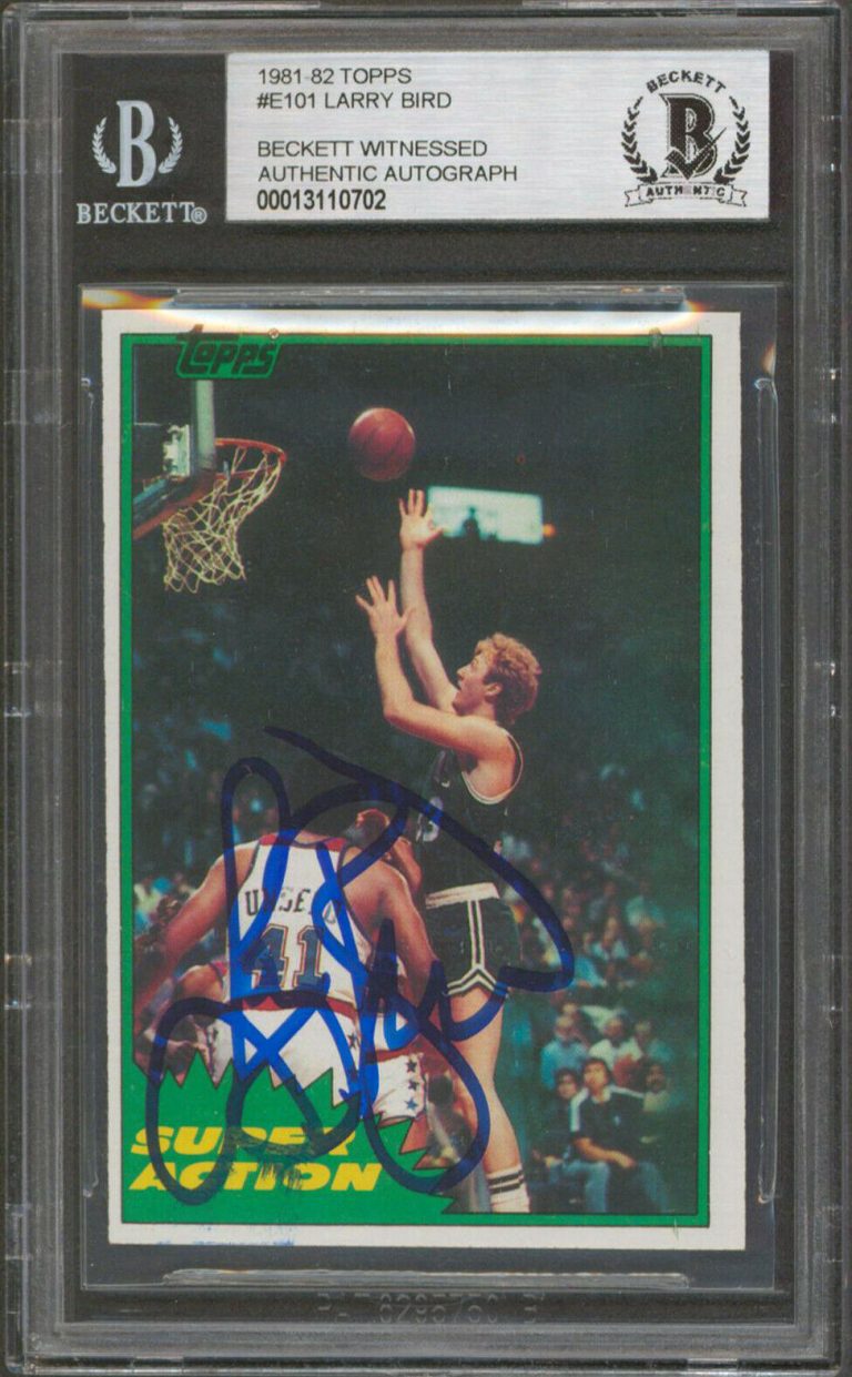 CELTICS LARRY BIRD AUTHENTIC SIGNED 1981 TOPPS #E101 CARD AUTOGRAPHED BAS SLAB COLLECTIBLE MEMORABILIA