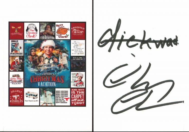 CHEVY CHASE CHRISTMAS VACATION AUTHENTIC SIGNED GREETING CARD COLLAGE BAS WITN COLLECTIBLE MEMORABILIA