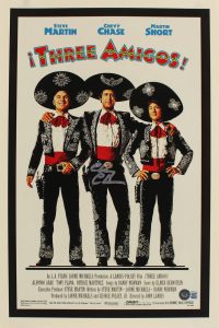 CHEVY CHASE THREE AMIGOS! AUTHENTIC SIGNED 12×18 MINI MOVIE POSTER BAS #WP62034 COLLECTIBLE MEMORABILIA