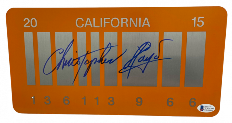 CHRISTOPHER LLOYD SIGNED BACK TO THE FUTURE PART 2 LICENSE PLATE AUTO BECKETT K COLLECTIBLE MEMORABILIA
