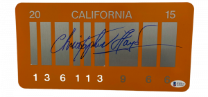 CHRISTOPHER LLOYD SIGNED BACK TO THE FUTURE PART 2 LICENSE PLATE AUTO BECKETT Q COLLECTIBLE MEMORABILIA