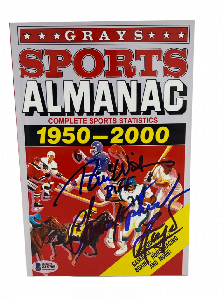 CHRISTOPHER LLOYD TOM WILSON SIGNED BACK TO THE FUTURE GRAYS ALMANAC BECKETT D COLLECTIBLE MEMORABILIA