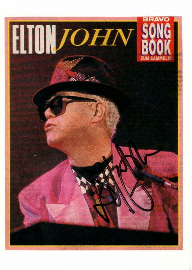 ELTON JOHN SIGNED AUTOGRAPH 4X6 BRAVO SONG BOOK CUT PHOTO – THE ROCKETMAN, REAL COLLECTIBLE MEMORABILIA