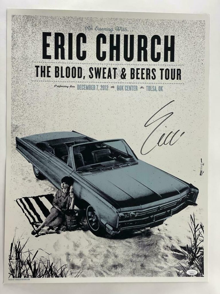 ERIC CHURCH SIGNED AUTOGRAPH 18X24 CONCERT TOUR POSTER – TULSA, OK 12/7/12 JSA COLLECTIBLE MEMORABILIA