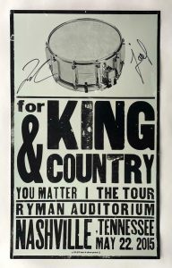 FOR KING & COUNTRY SIGNED AUTOGRAPH 12X21 CONCERT TOUR POSTER NASHVILLE 5/22/15 COLLECTIBLE MEMORABILIA