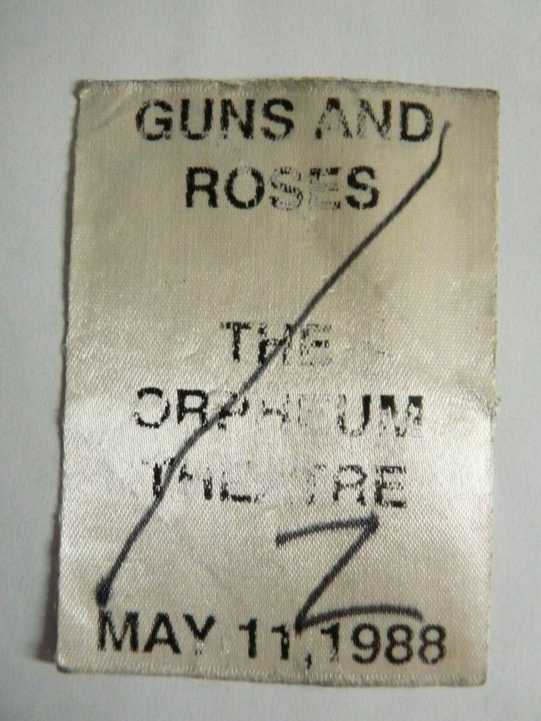 GUNS & ROSES RARE MAY 11 1988 ORPHEUM THEATRE BACKSTAGE PASS | Autographia