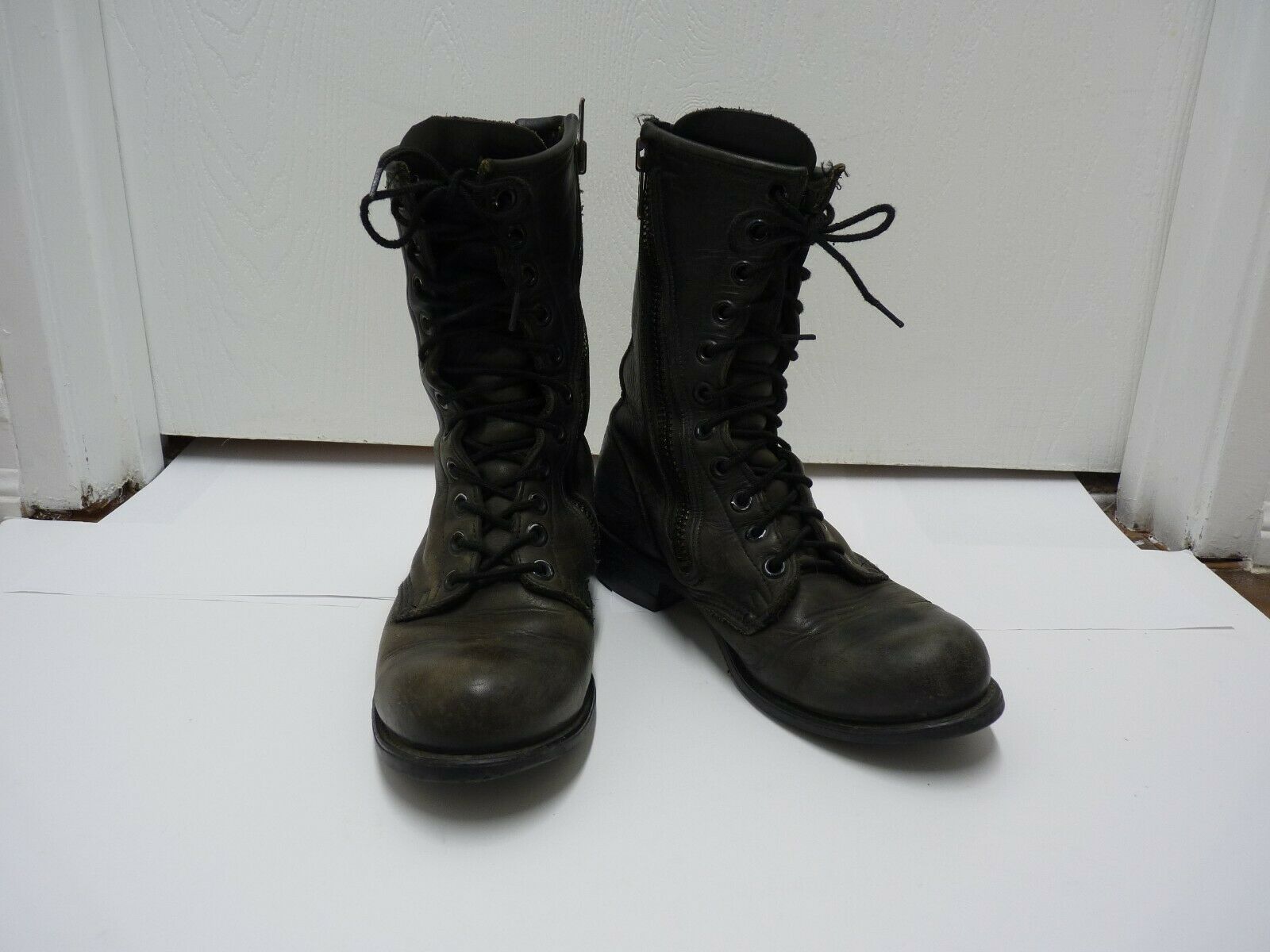 Harley Davidson Men 9.5? Brown Leather Lace Up Motorcycle Boots WELL ...