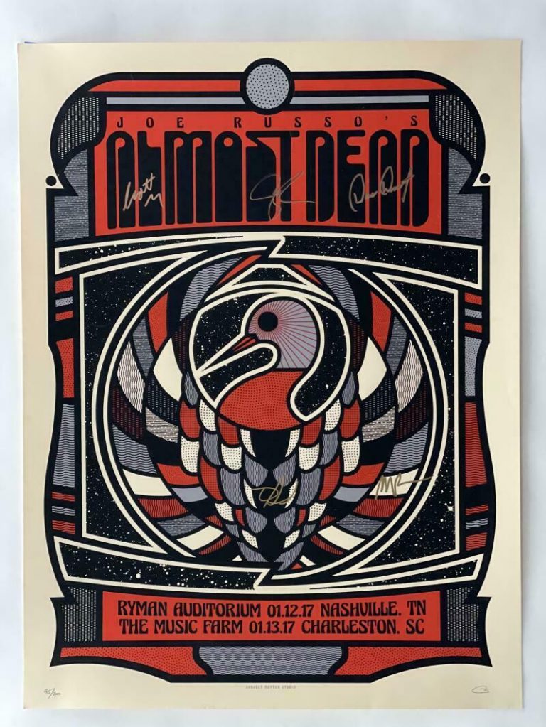 JOE RUSSO’S ALMOST DEAD (X5) SIGNED AUTOGRAPH 18X24 CONCERT TOUR POSTER – 2017 COLLECTIBLE MEMORABILIA