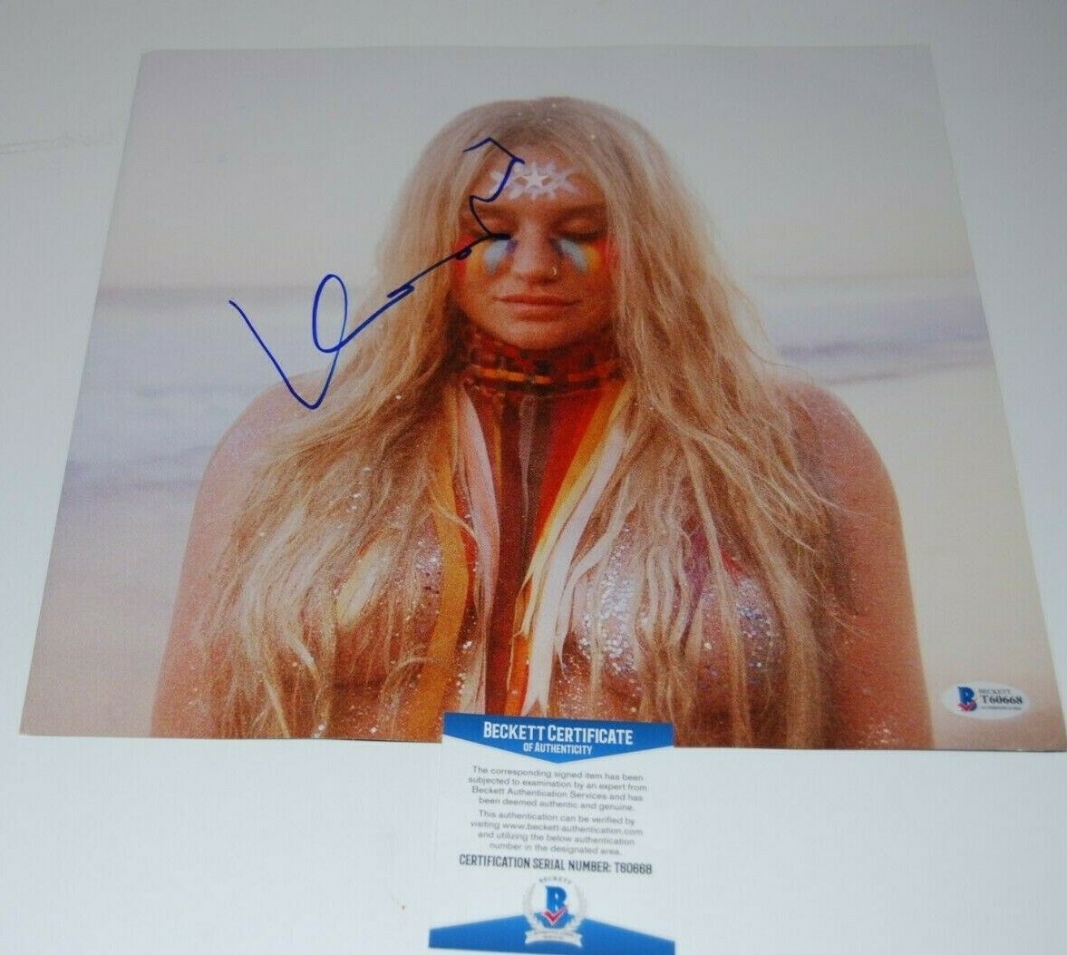 KESHA signed (RAINBOW) record insert 12x12 *PRAYING* KE$SHA BECKETT BAS #1