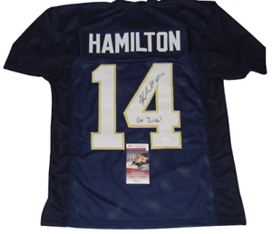KYLE HAMILTON SIGNED (NOTRE DAME FIGHTING IRISH) CUSTOM NAVY JERSEY JSA WITNESS COLLECTIBLE MEMORABILIA