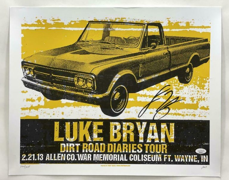 LUKE BRYAN SIGNED AUTOGRAPH 16X20 CONCERT TOUR POSTER – FT WAYNE IN 2/21/13 JSA COLLECTIBLE MEMORABILIA