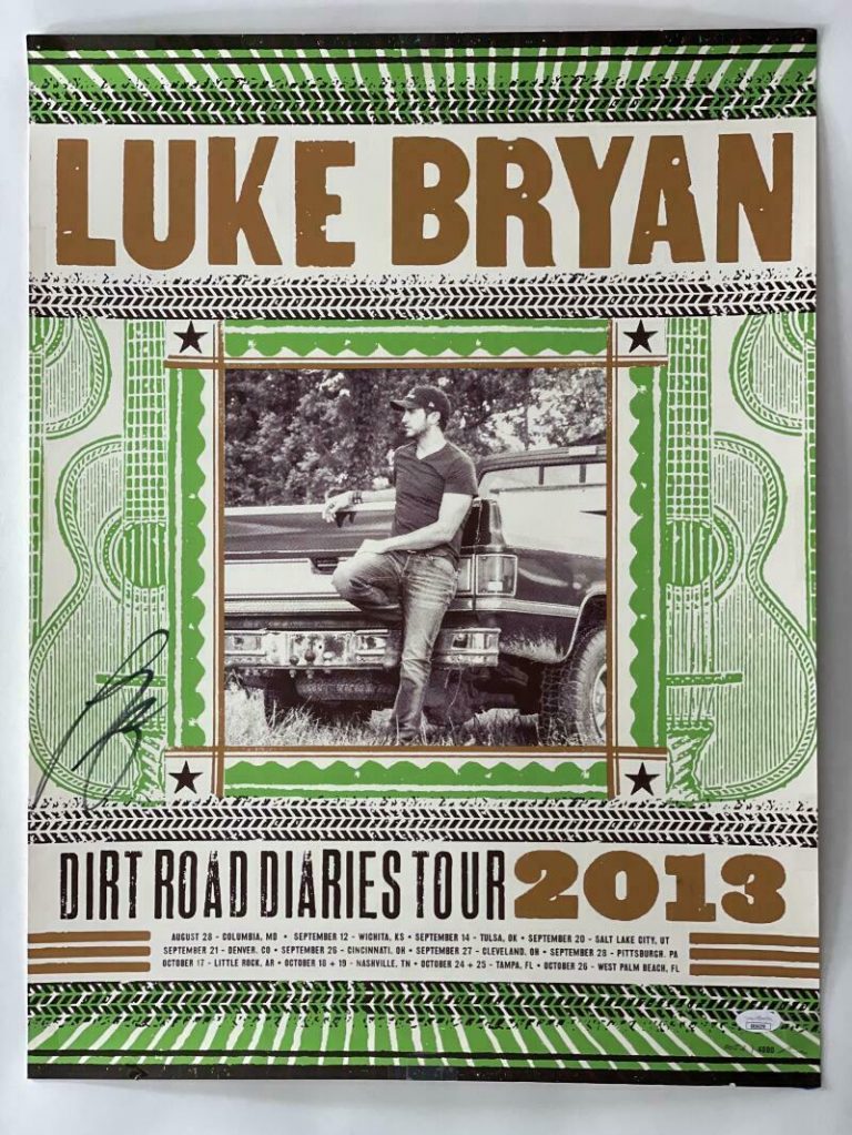 LUKE BRYAN SIGNED AUTOGRAPH 18X24 DIRT ROAD DIARIES CONCERT TOUR POSTER JSA COLLECTIBLE MEMORABILIA