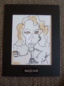 MARCIA GAY HARDEN COFFEE SIGNED AUTOGRAPHED MATTED 11×14 SKETCH PSA CERTIFIED COLLECTIBLE MEMORABILIA